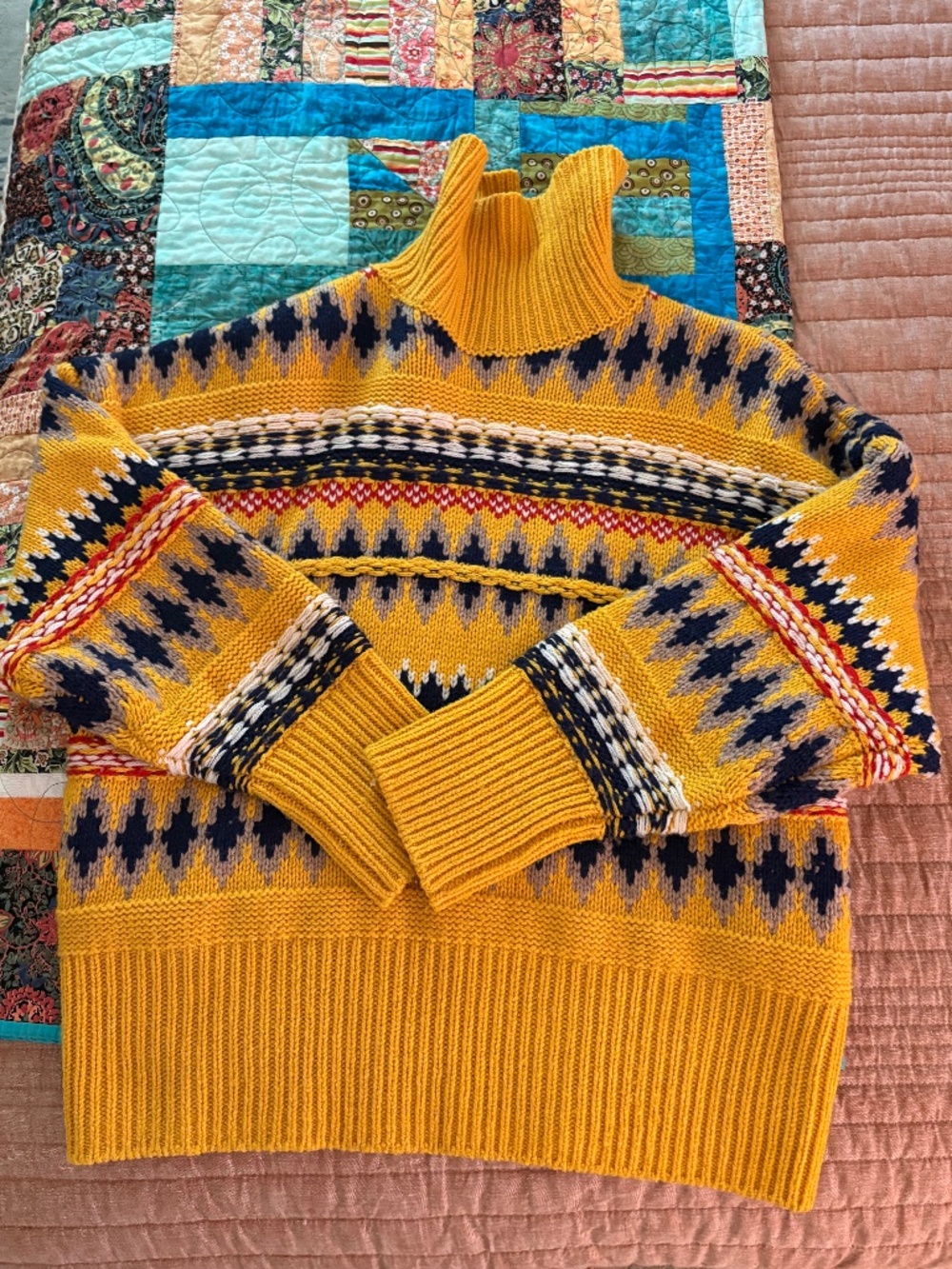 Rag & Bone Wool Willow Fair Isle Sweater Yellow Turtleneck Size Xtra Small